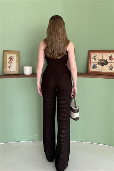 Kahve Şal Detay Triko Takım