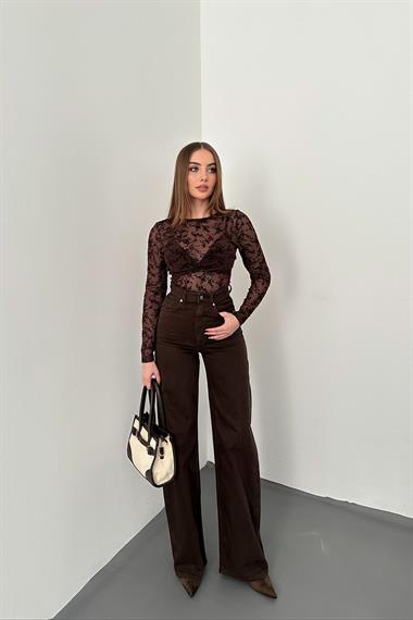 Kahverengi Transparan Bluz