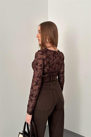 Kahverengi Transparan Bluz