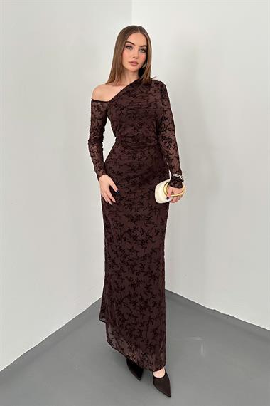 Kahverengi Transparan Elbise