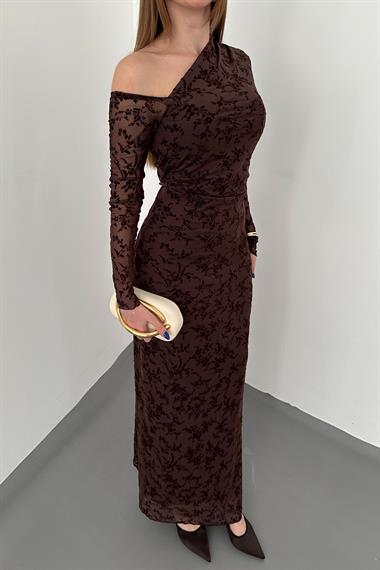 Kahverengi Transparan Elbise