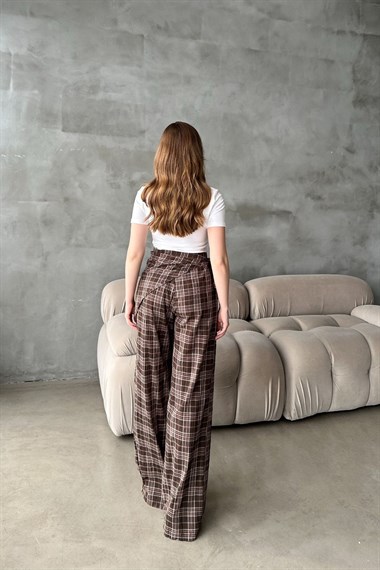 Kahverengi Yandan Bağlamalı Kuşaklı Pantolon