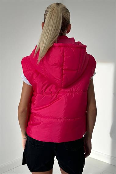 Fuşya Kapüşonlu Şişme Yelek
