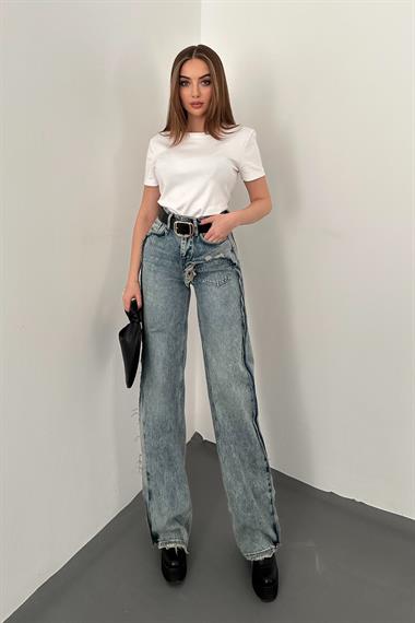 Kar Yıkama Yan Yırtmaçlı Jeans Pantolon