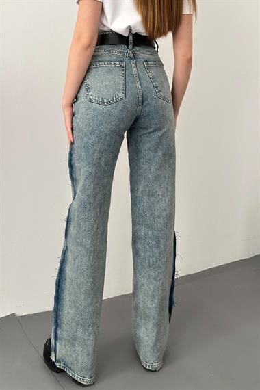 Kar Yıkama Yan Yırtmaçlı Jeans Pantolon