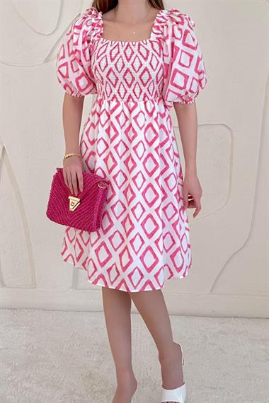 Pembe Kare Desenli Yazlık Elbise