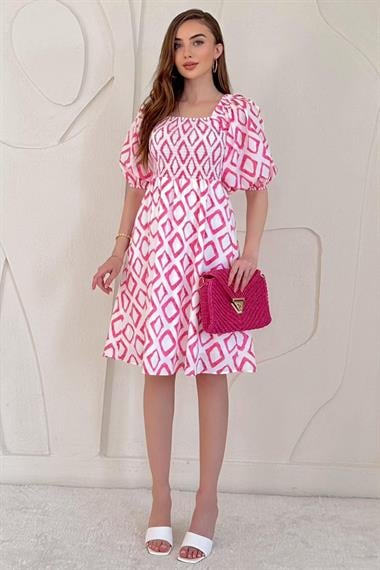 Pembe Kare Desenli Yazlık Elbise