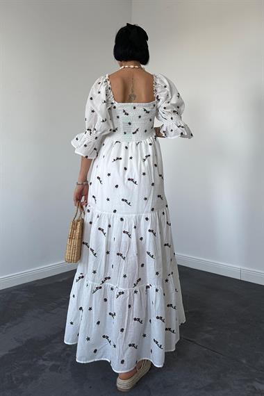 Kahverengi Kare Yaka Vual Elbise