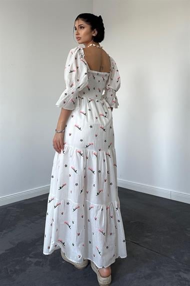 Pudra Kare Yaka Vual Elbise