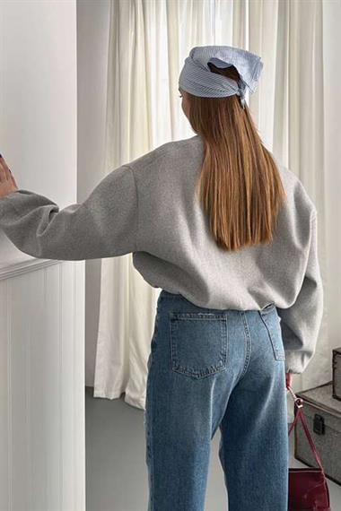 Gri Kaşe Kadın Bomber Ceket Bej