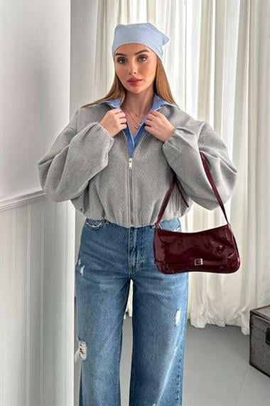 Gri Kaşe Kadın Bomber Ceket Bej