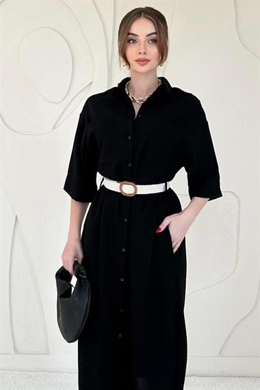 Siyah Kemerli Elbise