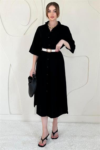 Siyah Kemerli Elbise