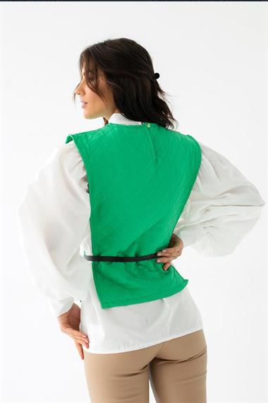 Yeşil Kemerli Gömlek ve Panço Takım