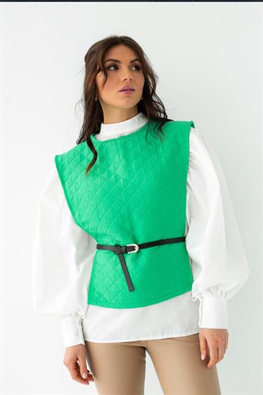 Yeşil Kemerli Gömlek ve Panço Takım