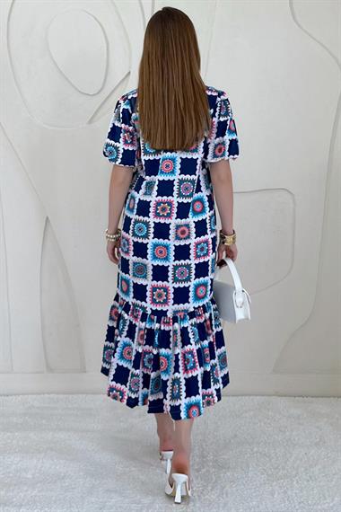 Mavi Kemerli GömlekYaka Elbise