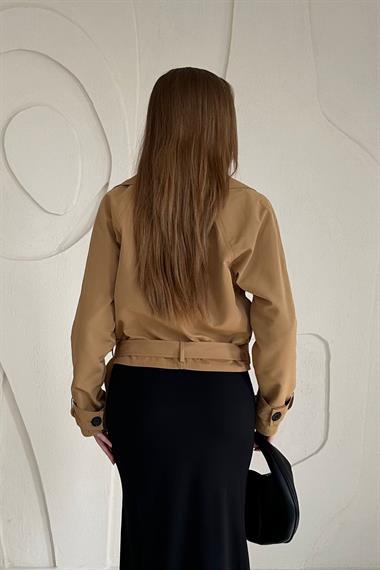 Kamel Kemerli Kısa Trençkot