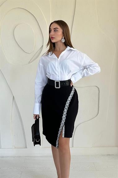 Siyah Kısa Atlas Etek