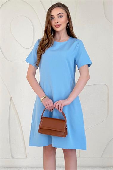Mavi Kısa Kol Basic Mini Elbise