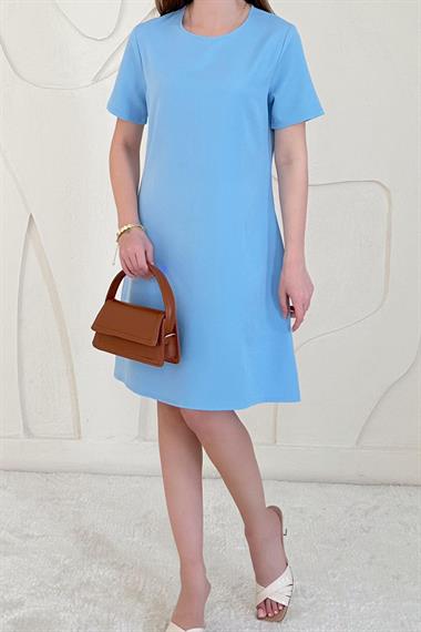 Mavi Kısa Kol Basic Mini Elbise