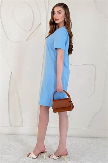 Mavi Kısa Kol Basic Mini Elbise