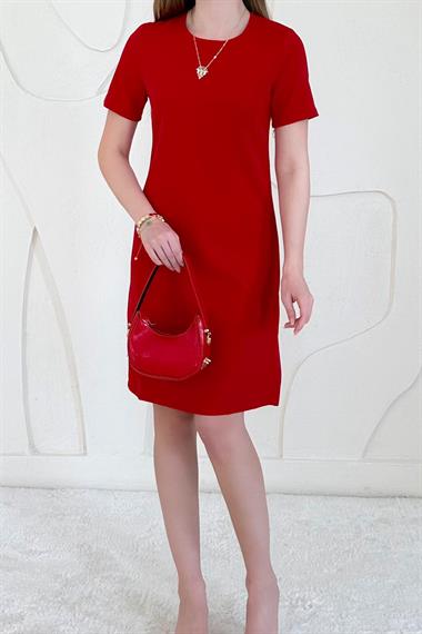 Kırmızı Kısa Kol Basic Mini Elbise