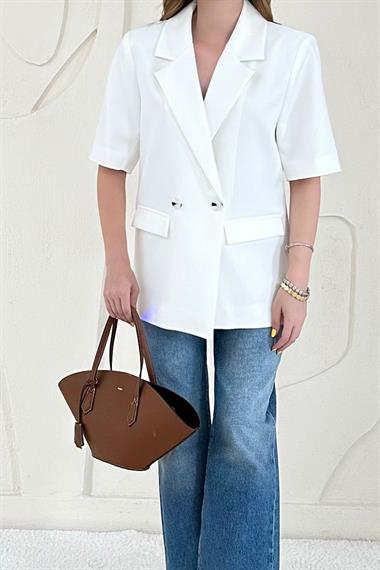 Kısa Kollu Düğmeli Blazer Ceket