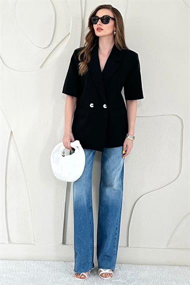 Kısa Kollu Düğmeli Blazer Ceket