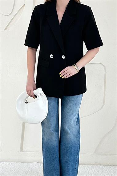 Kısa Kollu Düğmeli Blazer Ceket