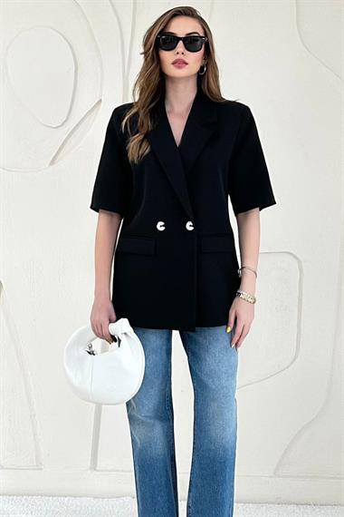 Kısa Kollu Düğmeli Blazer Ceket