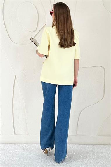 Kısa Kollu Düğmeli Blazer Ceket