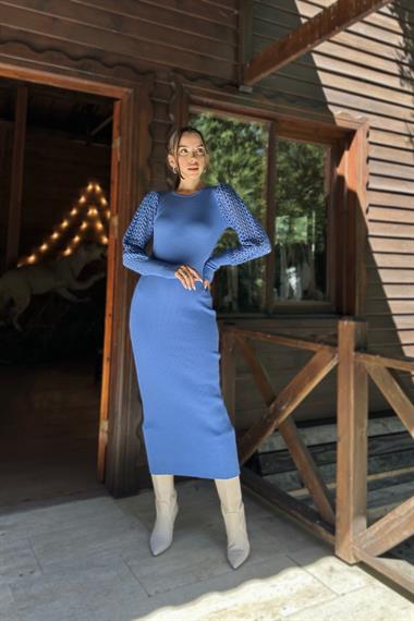 Kolları Örgülü Triko Elbise