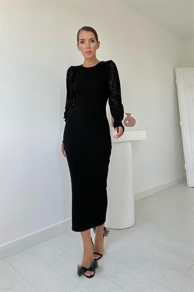 Kolları Örgülü Triko Elbise