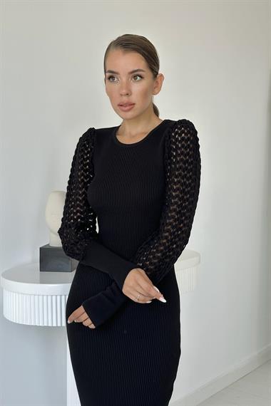 Kolları Örgülü Triko Elbise