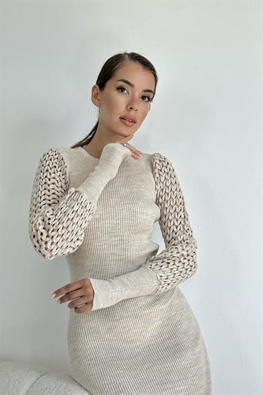 Kolları Örgülü Triko Elbise