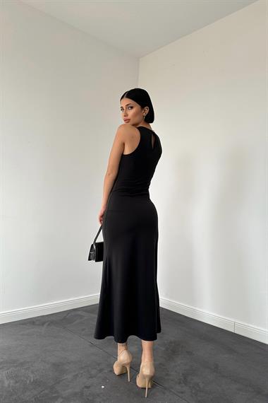 Siyah Kolsuz Bisiklet Yaka Elbise