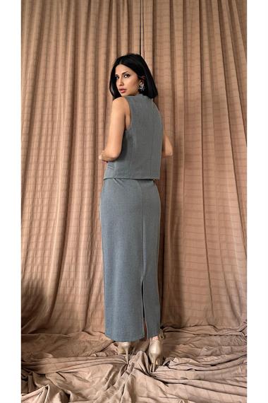 Gri Kolsuz Yelek ve Etek Takım