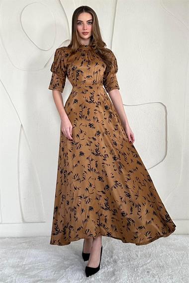 Taba Kuşaklı Saten Elbise