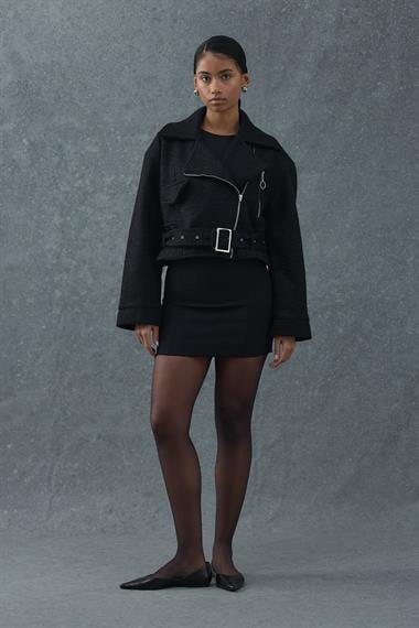 Siyah Kuşgözü Kaşe Manto