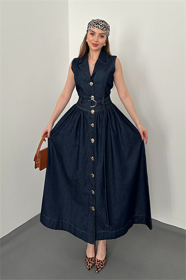 Lacivert Uzun Kot Elbise