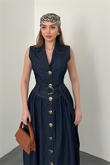 Lacivert Uzun Kot Elbise