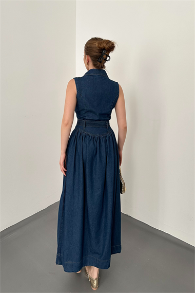 Lacivert Uzun Kot Elbise