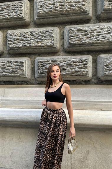 Leopard Pleated Long Skirt