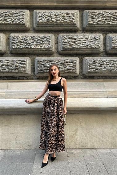 Leopard Pleated Long Skirt