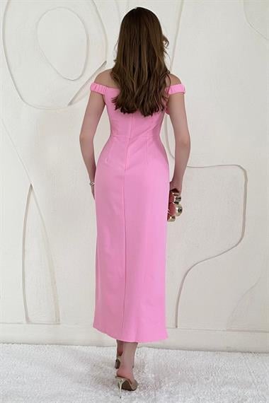 Pembe Madonna Yaka Güllü Elbise