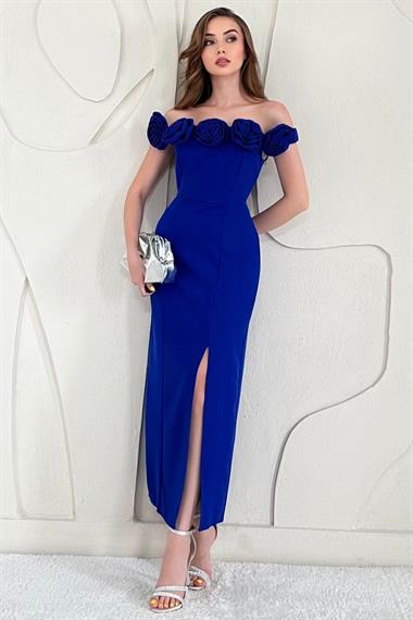 Sax Madonna Yaka Güllü Elbise