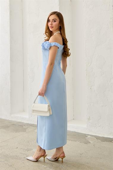 Mavi Madonna Yaka Güllü Elbise