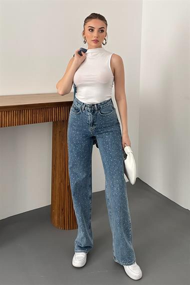 Mavi Taş Detaylı Kot Takım