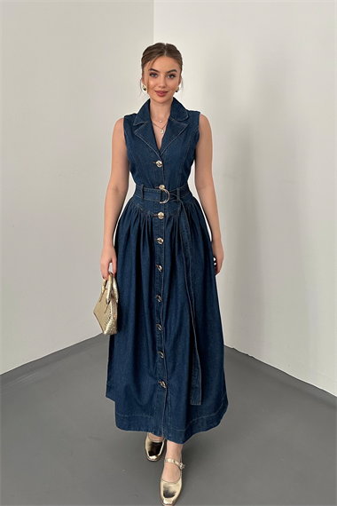 Mavi Uzun Kot Elbise