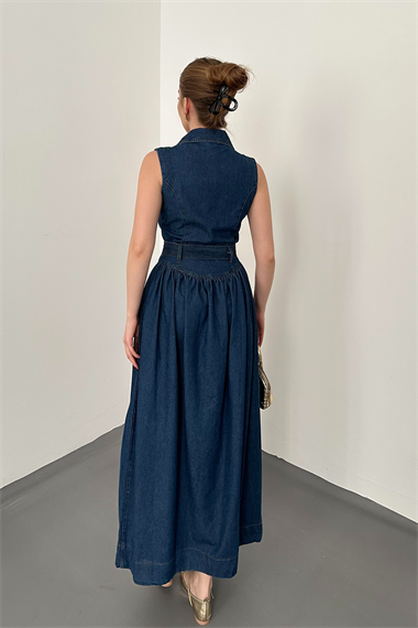 Mavi Uzun Kot Elbise